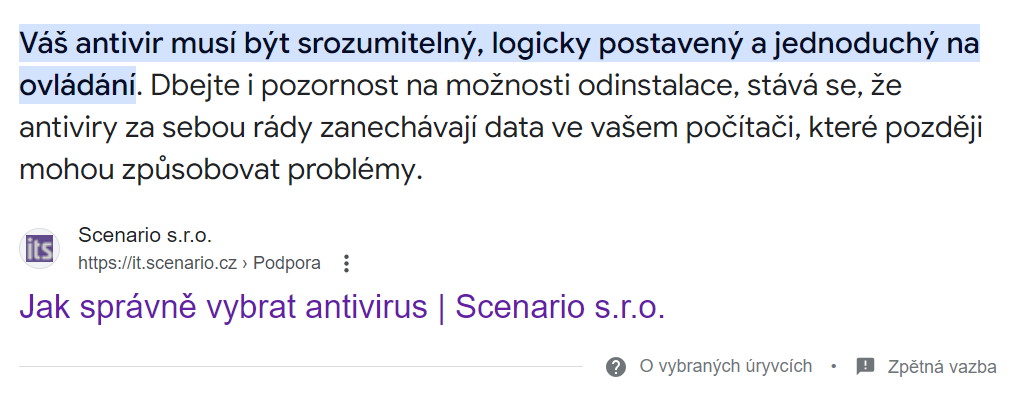 Příklad úryvku u optimalizovaného článku projektu it.scenario.cz